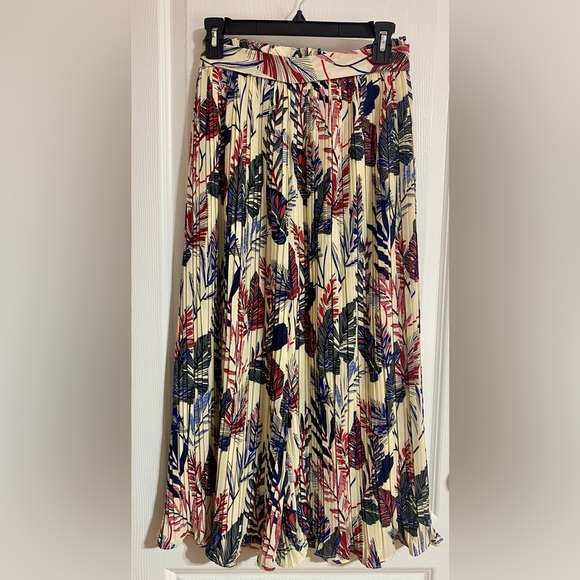 Alice Blue Pleated Wide Leg Tropical Novelty Flowy Belted Pants Size Medium - Picture 5 of 10